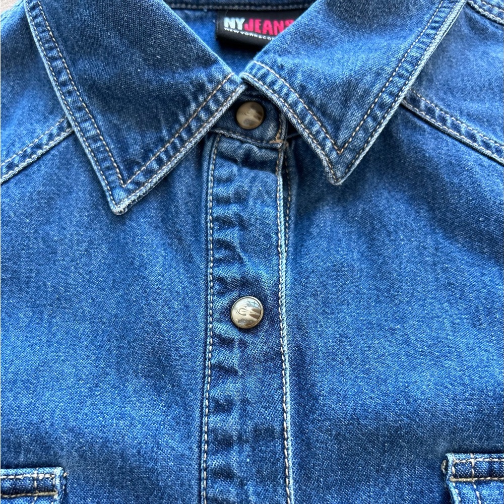 NY Jeans Company Womens Shirt Western Denim Blue Pearl Snap Front, Long Sleeve - Picture 3 of 11